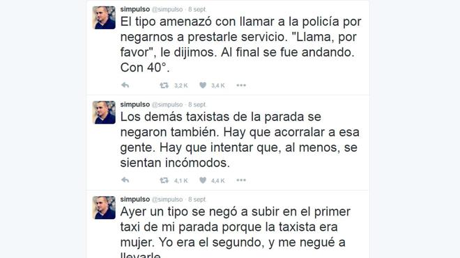 Varios taxistas rechazan a un cliente tras negarse a montar en el taxi de una mujer