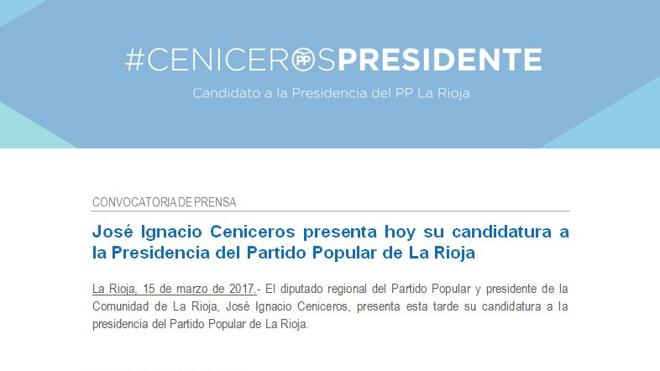 Ceniceros presenta su candidatura esta tarde